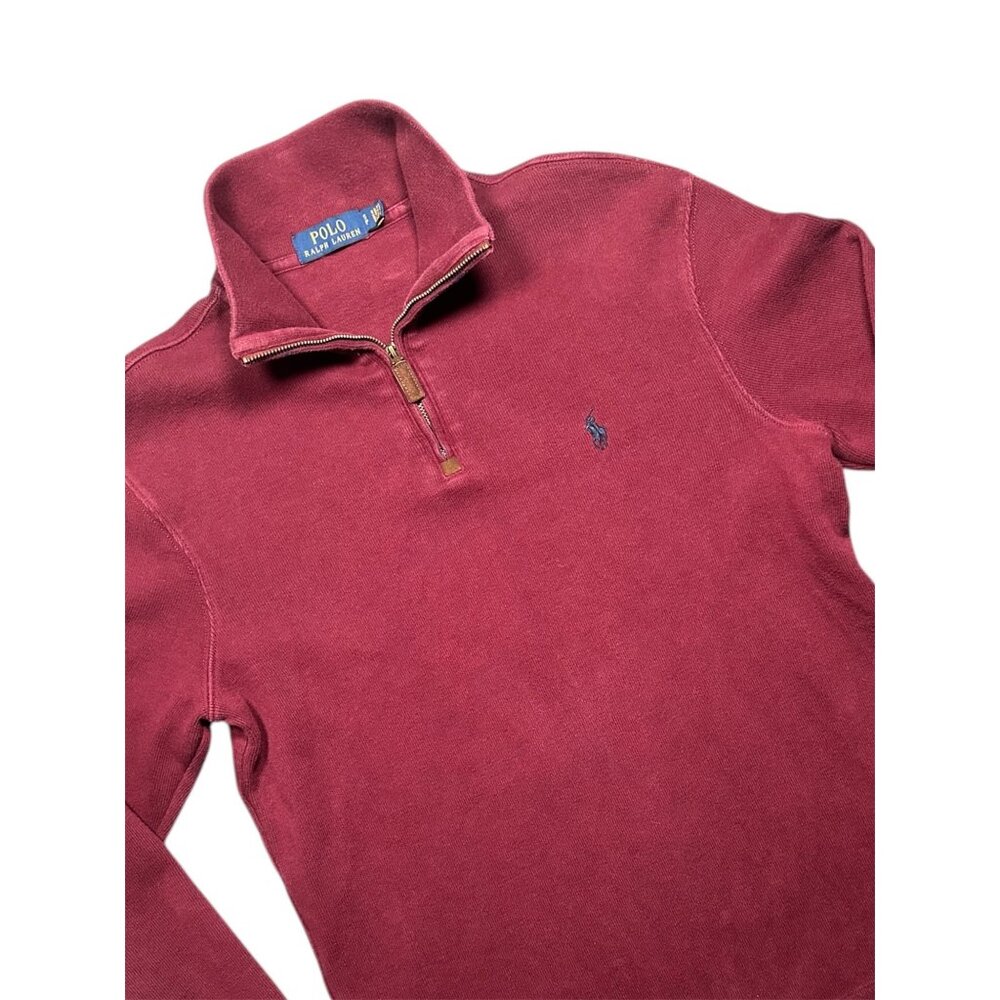 Men's VTG Small Polo Ralph Lauren 1/4 Zip Sweatshirt Blue Logo Maroon Burgundy
